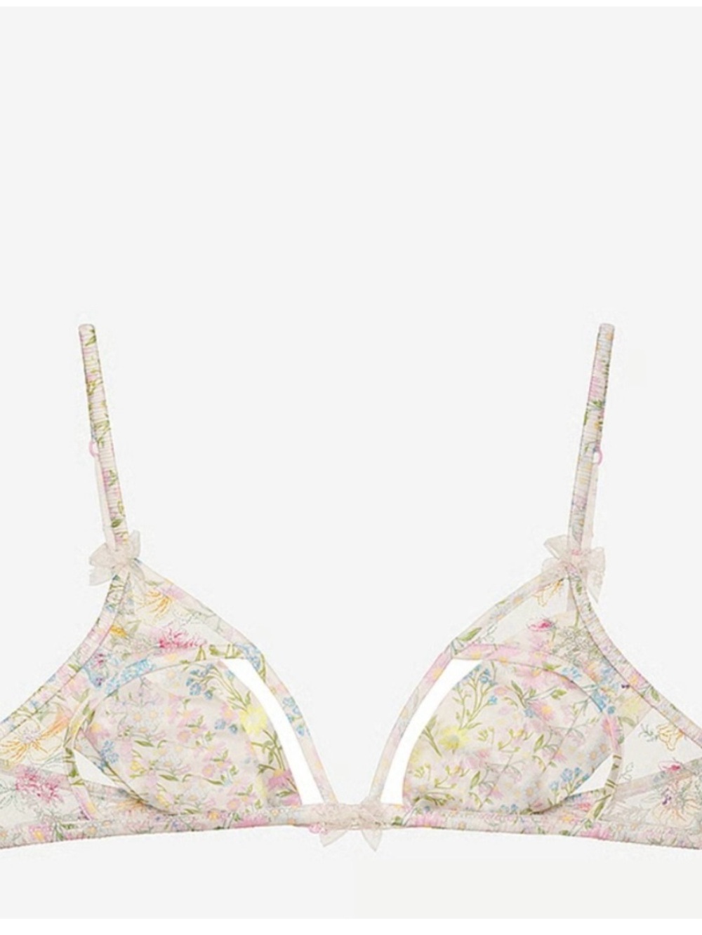Delicate Floral Sheer Triangle Bra in Pastel Pink